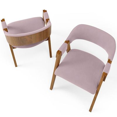 Kit 02 Cadeiras Para Sala De Jantar E Estar Living Estofada Suran L02 Suede Rosê - Lyam