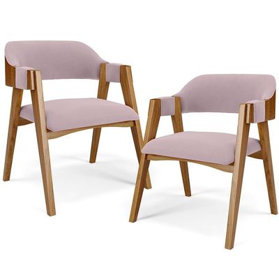 Kit 02 Cadeiras Para Sala De Jantar E Estar Living Estofada Suran L02 Suede Rosê - Lyam