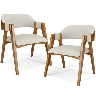 Kit 02 Cadeiras Para Sala De Jantar E Estar Living Estofada Suran L02 Linho Champagne - Lyam