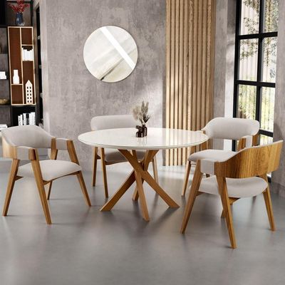 Kit 04 Cadeiras Para Sala De Jantar E Estar Living Estofada Suran L02 Bouclê Creme - Lyam