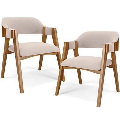 Kit 02 Cadeiras Para Sala De Jantar E Estar Living Estofada Suran L02 Suede Bege - Lyam