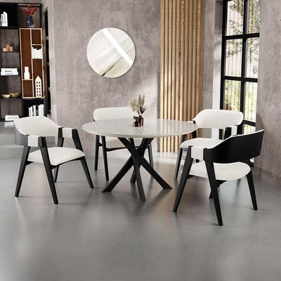 Kit 02 Cadeiras Para Sala De Jantar E Estar Living Estofada Suran L02 Preto Linho Champagne - Lyam