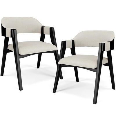 Kit 02 Cadeiras Para Sala De Jantar E Estar Living Estofada Suran L02 Preto Linho Champagne - Lyam