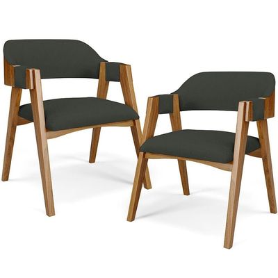 Kit 02 Cadeiras Para Sala De Jantar E Estar Living Estofada Suran L02 Linho Verde Musgo - Lyam