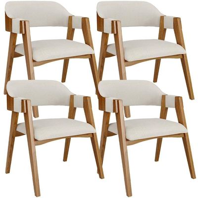Kit 04 Cadeiras Para Sala De Jantar E Estar Living Estofada Suran L02 Linho Champagne - Lyam