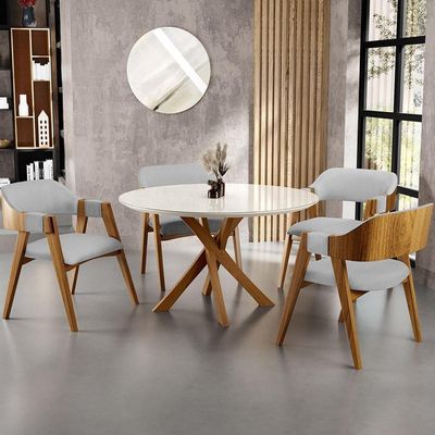 Kit 04 Cadeiras Para Sala De Jantar E Estar Living Estofada Suran L02 Linho Cinza - Lyam
