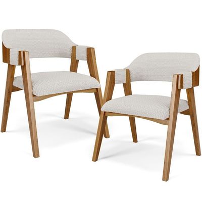 Kit 02 Cadeiras Para Sala De Jantar E Estar Living Estofada Suran L02 Bouclê Cru - Lyam