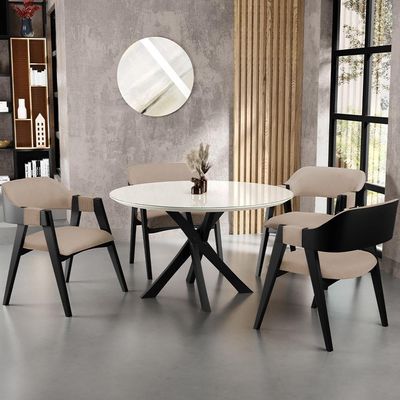 Kit 2 Cadeiras Sala De Jantar Estar Living Estofada Suran L02 Preto Linho Bege Escuro - Lyam Decor