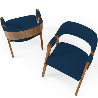 Kit 02 Cadeiras Para Sala De Jantar E Estar Living Estofada Suran L02 Suede Azul Marinho - Lyam