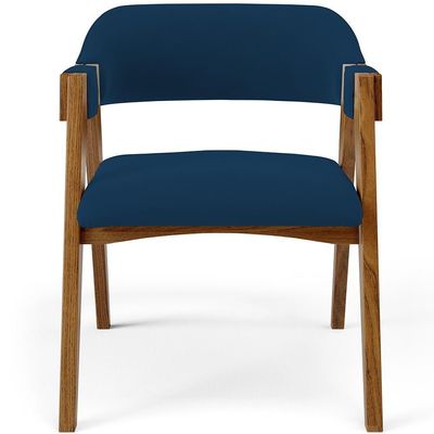 Kit 02 Cadeiras Para Sala De Jantar E Estar Living Estofada Suran L02 Suede Azul Marinho - Lyam