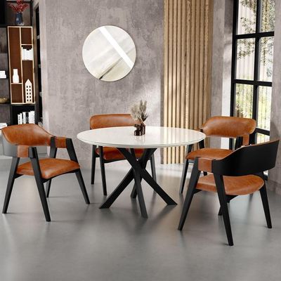 Kit 2 Cadeiras Sala De Jantar Estar Living Estofada Suran L02 Preto Couríssimo Camel - Lyam Decor