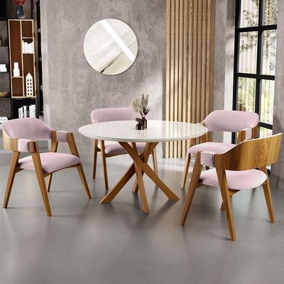 Kit 04 Cadeiras Para Sala De Jantar E Estar Living Estofada Suran L02 Suede Rosê - Lyam