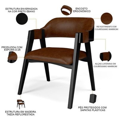 Kit 4 Cadeiras Sala De Jantar Estar Living Estofada Suran L02 Preto Couríssimo Marrom - Lyam Decor