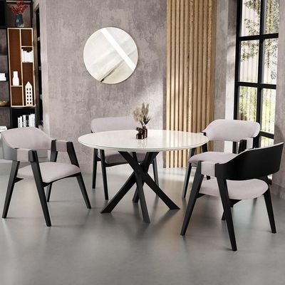 Kit 4 Cadeiras Sala De Jantar Estar Living Estofada Suran L02 Preto Linho Bege - Lyam Decor