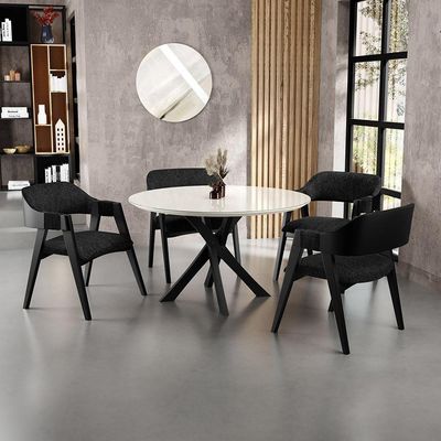 Kit 04 Cadeiras Para Sala De Jantar E Estar Living Estofada Suran L02 Preto Linho Chumbo - Lyam