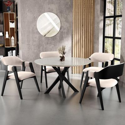 Kit 2 Cadeiras Sala De Jantar Estar Living Estofada Suran L02 Preto Suede Bege - Lyam Decor