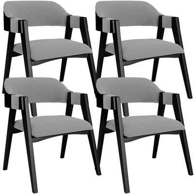 Kit 4 Cadeiras Sala De Jantar Estar Living Estofada Suran L02 Preto Suede Cinza - Lyam Decor