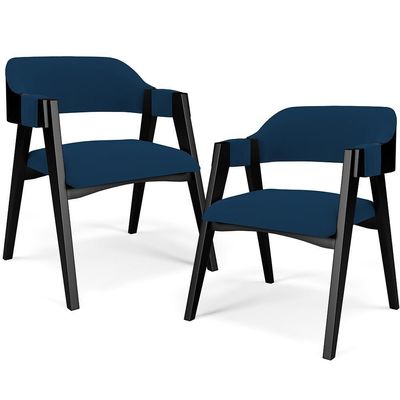 Kit 2 Cadeiras Sala De Jantar Estar Living Estofada Suran L02 Preto Suede Azul Marinho - Lyam Decor