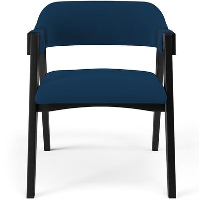 Kit 2 Cadeiras Sala De Jantar Estar Living Estofada Suran L02 Preto Suede Azul Marinho - Lyam Decor