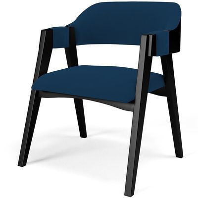 Kit 2 Cadeiras Sala De Jantar Estar Living Estofada Suran L02 Preto Suede Azul Marinho - Lyam Decor