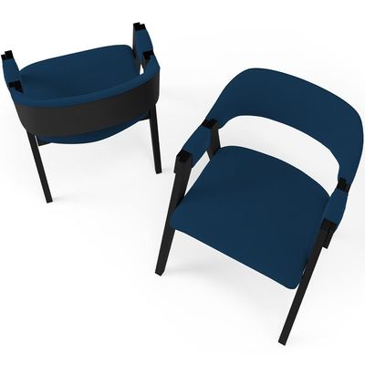 Kit 2 Cadeiras Sala De Jantar Estar Living Estofada Suran L02 Preto Suede Azul Marinho - Lyam Decor
