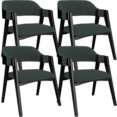 Kit 4 Cadeiras Sala De Jantar Estar Living Estofada Suran L02 Preto Suede Verde Musgo - Lyam Decor