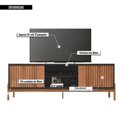 Rack Bancada Para Tv Até 72 Polegadas Tiger Preto Caemmun