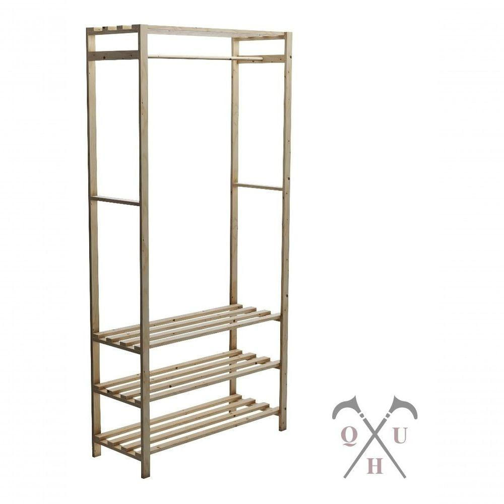 Arara Cabideiro Closet Pinus 3 Prateleiras