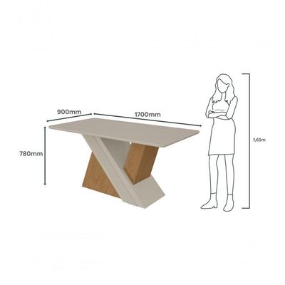 Mesa De Jantar Lopas 1,70 Venus Com Vidro Serigrafado Amendoa Clean/off White