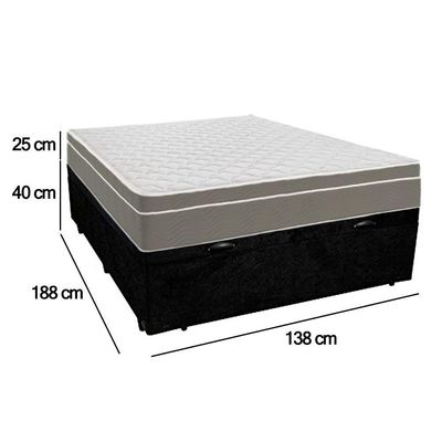Cama Box Baú Casal Suede + Colchão Sereneprime Molas Ensacadas 138x188x69 Preto