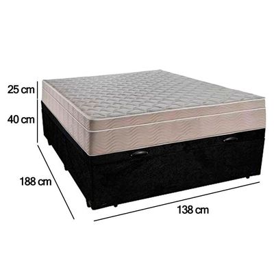 Cama Box Baú Casal Suede + Colchão Sereneprime Molas Ensacadas 138x188x69 Cor:preto