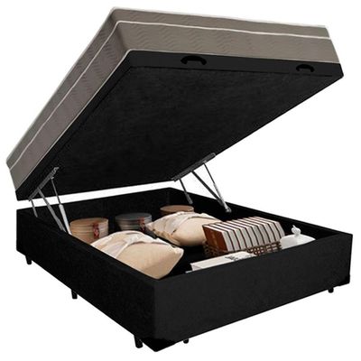 Cama Box Baú Casal Suede + Colchão Sereneprime Molas Ensacadas 138x188x69 Cor:preto