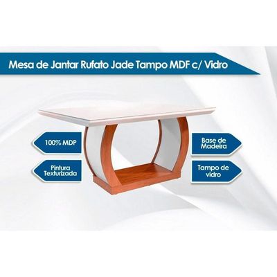 Kit Mesa Tampo Vidro 180cm Canto Reto + 6 Cadeiras Imbuia Chocolate