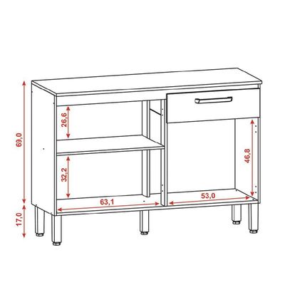 Balcão De Cozinha 3 Portas E 1 Gavetas Com Tampo 1,20m Versalhes Kit\'s Paraná Freijo Cinza