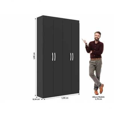 Armário Multiuso Milão 4 Portas E 8 Prateleiras - Black Black
