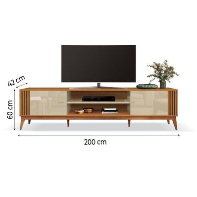 Rack Bancada Para Sala Tv Até 75" Legacy Cedro / Off White