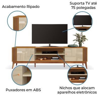 Rack Bancada Para Sala Tv Até 75" Legacy Cedro / Off White