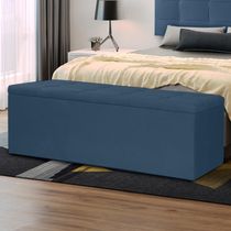 Calçadeira Baú Solteiro 0,90m Roma Suede Azul Marinho Dal Poz Estofados