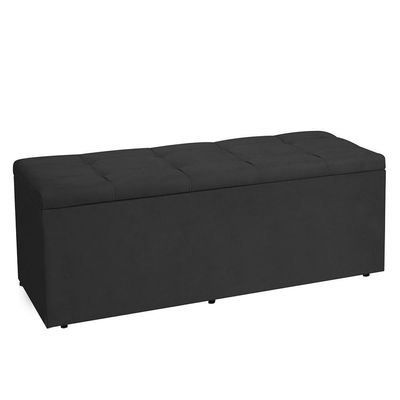 Calçadeira Baú Solteiro 0,90m Roma Suede Preto Dal Poz Estofados