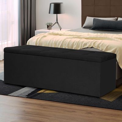 Calçadeira Baú Solteiro 0,90m Roma Suede Preto Dal Poz Estofados