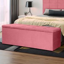 Calçadeira Baú Casal King 1,95m Roma Suede Rosa Dal Poz Estofados