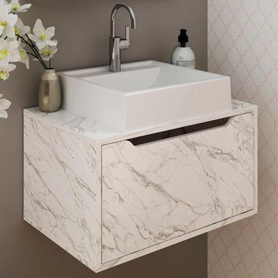 Gabinete Com Cuba Para Banheiro Bn3630x46 Marmore Branco Tecno Mobili Marmore Branco