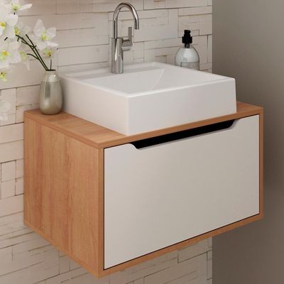 Gabinete Com Cuba Para Banheiro Bn3630x46 Amendoa Branco Tecno Mobili Amendoa Branco