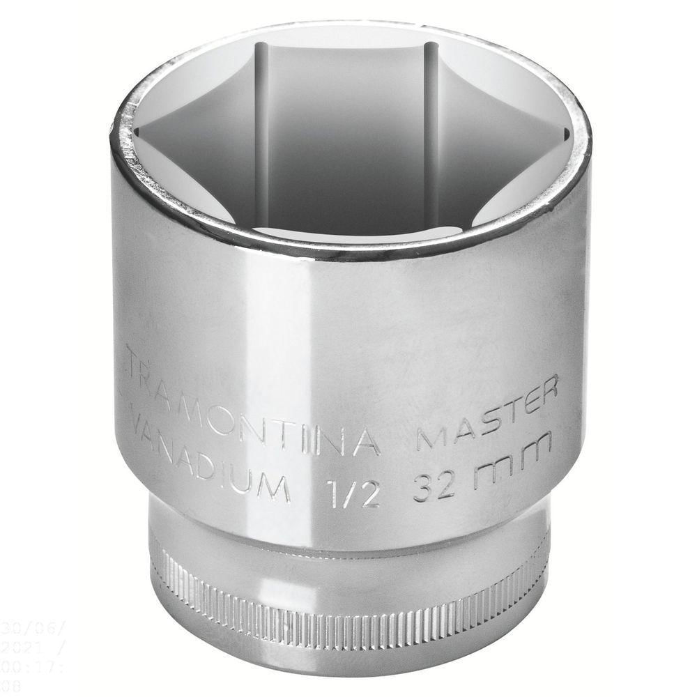 Soquete Sextavado 13 Mm Encaixe 1/2" Em Aço Cromo Vanádio Com Acabamento Cromado