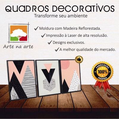 Kit 3 Quadros 20x30 Mdf Folha Home Titulos Moldura Preta