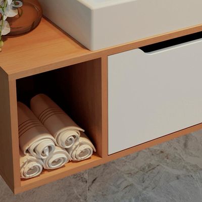 Gabinete 1 Porta Com Cuba Para Banheiro Bn3600x44 Amendoa Branco Tecno Mobili Amendoa Branco