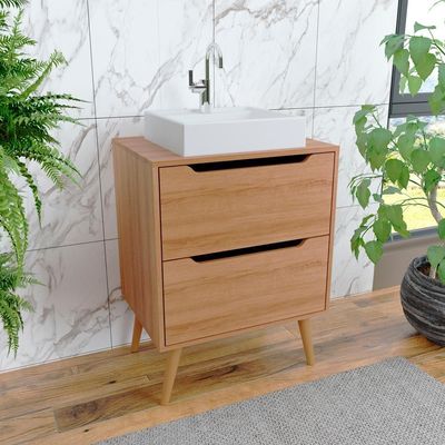 Gabinete 2 Gavetas Com Cuba Para Banheiro Bn3600x39 Amendoa Tecno Mobili Amendoa