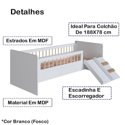 Cama Montessoriana Escada E Escorrega Aft010 Branco Comm Branco