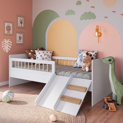 Cama Montessoriana Escada E Escorrega Aft010 Branco Comm Branco