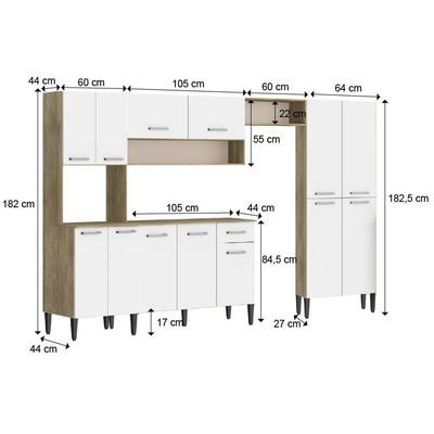 Cozinha Completa Arizona Plus Com Armário E Balcão Carraro - Carvalho/branco Carvalho/branco